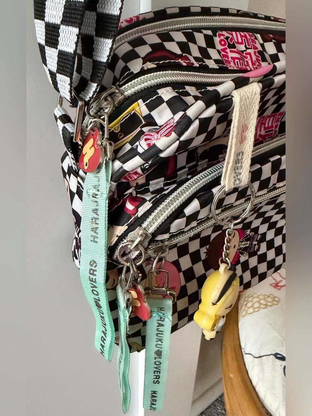 Harajuku Lovers Crossbody Black and White Checkered Bag - Picture 6 of 12